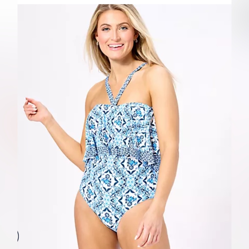 Jantzen NWT Clair Ruffle‎ Adjustable Halter Strap One-Piece swim suit. Size 12